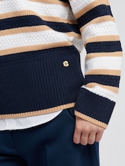 U.S. Polo Assn Blue Womens Cable Textured Stripe Jumper - Image 2 of 4
