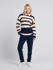 U.S. Polo Assn Blue Womens Cable Textured Stripe Jumper - Image 3 of 4
