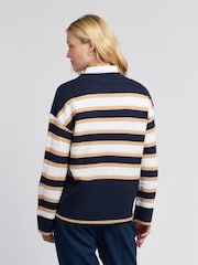U.S. Polo Assn Blue Womens Cable Textured Stripe Jumper - Image 4 of 4
