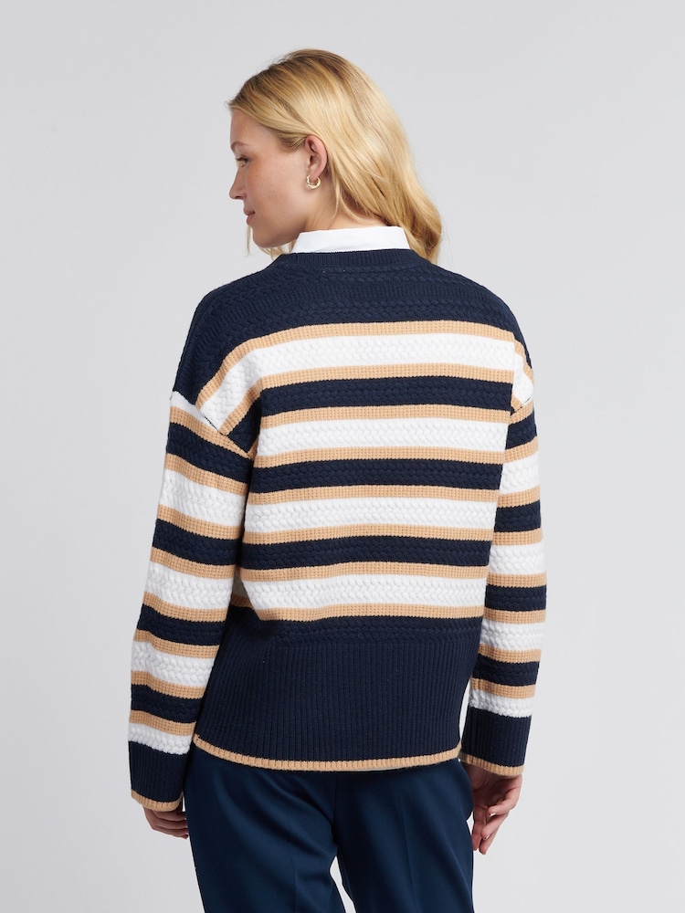 U.S. Polo Assn Blue Womens Cable Textured Stripe Jumper - Image 4 of 4