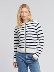 U.S. Polo Assn White Womens Fine Knit Stripe Cardigan - Image 1 of 4