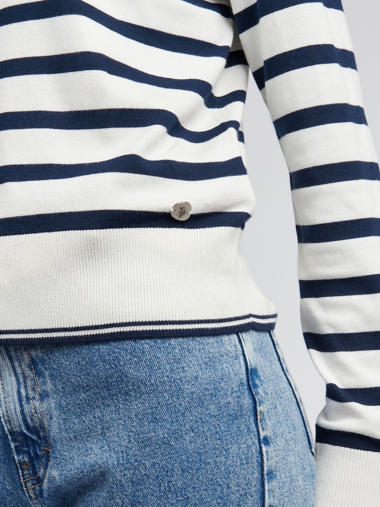 U.S. Polo Assn White Womens Fine Knit Stripe Cardigan - Image 2 of 4