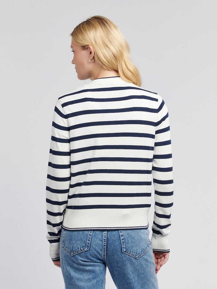 U.S. Polo Assn White Womens Fine Knit Stripe Cardigan - Image 4 of 4