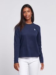 U.S. Polo Assn Blue Womens Long Sleeve 100% Cotton T-Shirt - Image 1 of 5