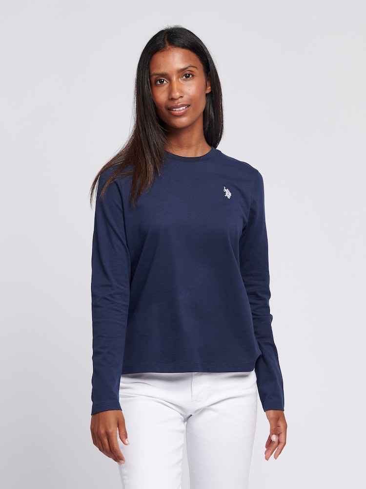 U.S. Polo Assn Blue Womens Long Sleeve 100% Cotton T-Shirt - Image 1 of 5 U.S. Polo Assn Blue Womens Long Sleeve 100% Cotton T-Shirt - Image 1 of 5