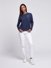 U.S. Polo Assn Blue Womens Long Sleeve 100% Cotton T-Shirt - Image 3 of 5