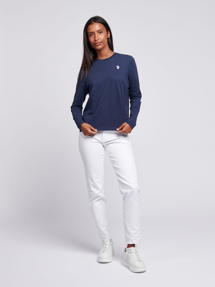 U.S. Polo Assn Blue Womens Long Sleeve 100% Cotton T-Shirt - Image 3 of 5