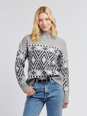 U.S. Polo Assn Grey Womens Large Fairisle Pattern Jumper - Image 1 of 8