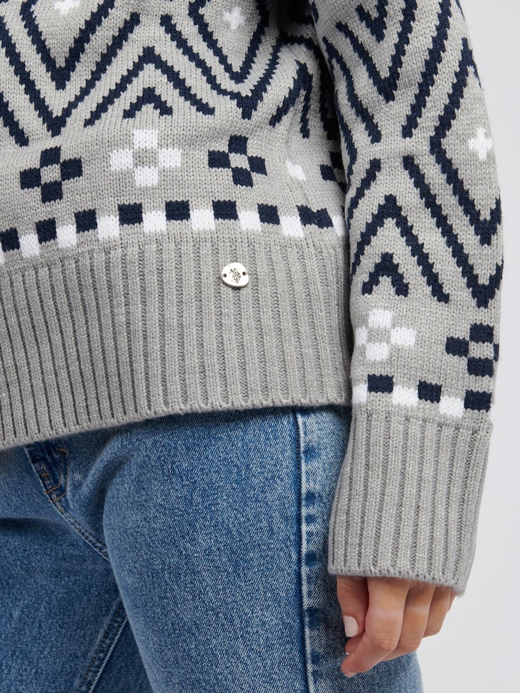 U.S. Polo Assn Grey Womens Large Fairisle Pattern Jumper - Image 2 of 8