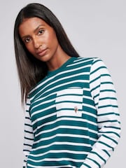 U.S. Polo Assn Green Womens Mixed Stripe Long Sleeve 100% Cotton T-Shirt - Image 2 of 7