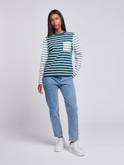 U.S. Polo Assn Green Womens Mixed Stripe Long Sleeve 100% Cotton T-Shirt - Image 3 of 7