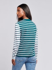 U.S. Polo Assn Green Womens Mixed Stripe Long Sleeve 100% Cotton T-Shirt - Image 4 of 7