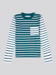 U.S. Polo Assn Green Womens Mixed Stripe Long Sleeve 100% Cotton T-Shirt - Image 5 of 7