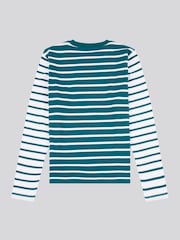 U.S. Polo Assn Green Womens Mixed Stripe Long Sleeve 100% Cotton T-Shirt - Image 6 of 7