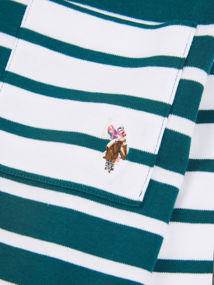 U.S. Polo Assn Green Womens Mixed Stripe Long Sleeve 100% Cotton T-Shirt - Image 7 of 7