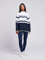 U.S. Polo Assn Blue Womens Colourblock Cable Jumper - Image 3 of 4