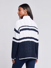 U.S. Polo Assn Blue Womens Colourblock Cable Jumper - Image 4 of 4