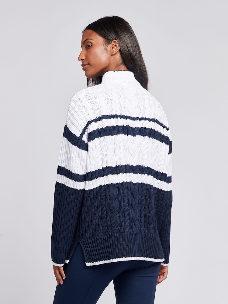 U.S. Polo Assn Blue Womens Colourblock Cable Jumper - Image 4 of 4