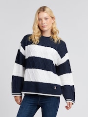 U.S. Polo Assn Blue U.S. Polo Assn. Womens Green Mixed Cable Stripe Jumper - Image 1 of 4