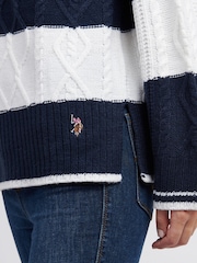 U.S. Polo Assn Blue U.S. Polo Assn. Womens Green Mixed Cable Stripe Jumper - Image 2 of 4