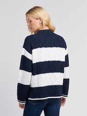 U.S. Polo Assn Blue U.S. Polo Assn. Womens Green Mixed Cable Stripe Jumper - Image 4 of 4