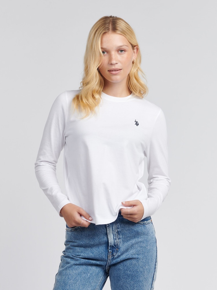 U.S. Polo Assn White Womens Long Sleeve 100% Cotton T-Shirt - Image 1 of 5