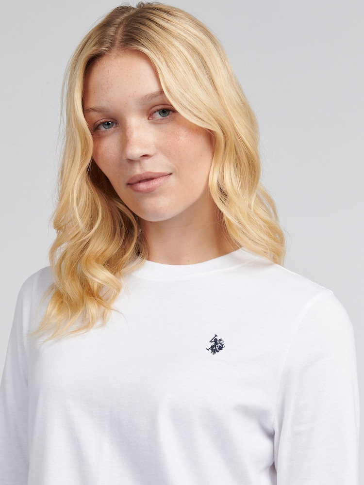 U.S. Polo Assn White Womens Long Sleeve 100% Cotton T-Shirt - Image 2 of 5