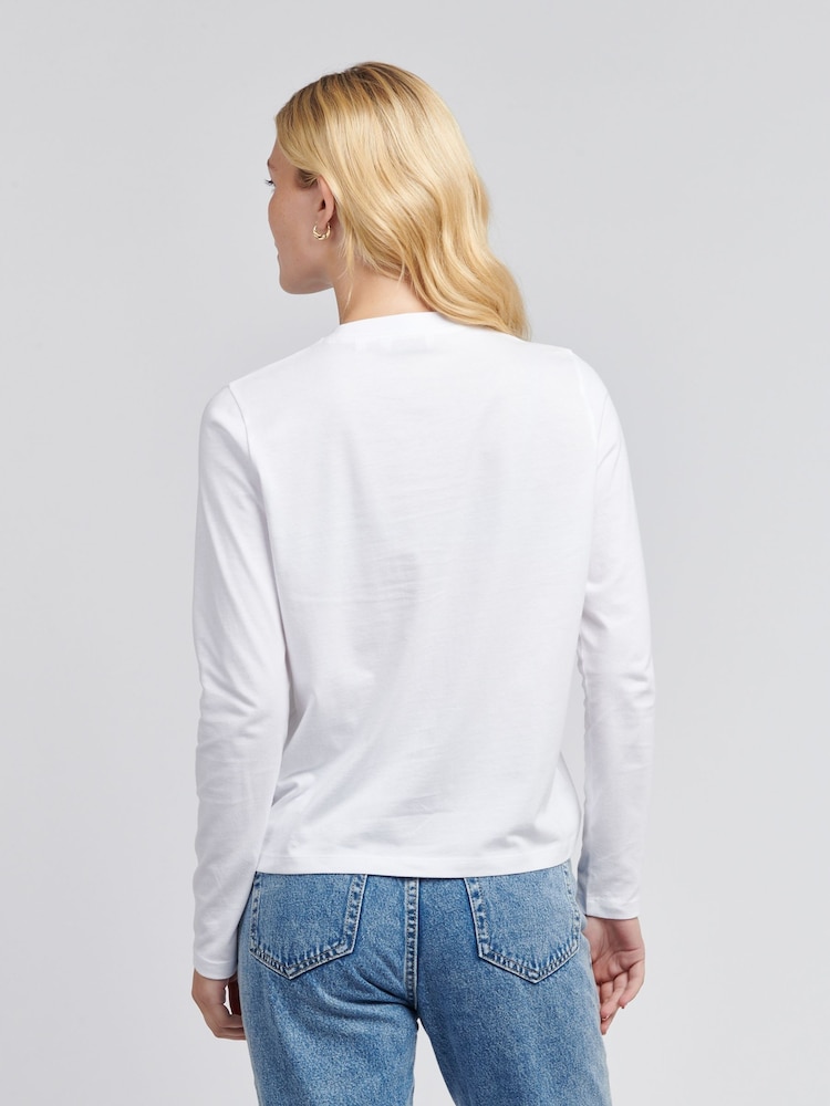 U.S. Polo Assn White Womens Long Sleeve 100% Cotton T-Shirt - Image 4 of 5