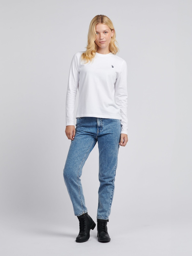 U.S. Polo Assn White Womens Long Sleeve 100% Cotton T-Shirt - Image 5 of 5