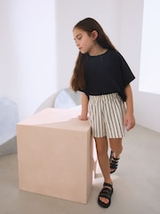 Monochrome Stripe 100% Cotton Pull On Textured Shorts (3-16yrs) - Image 2 of 5