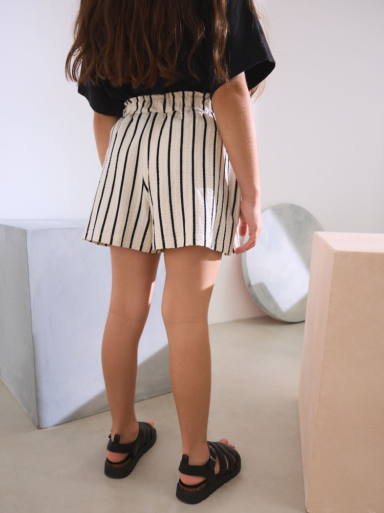 Monochrome Stripe 100% Cotton Pull On Textured Shorts (3-16yrs) - Image 3 of 5