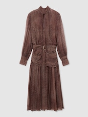 Reiss Grape Burgundy Nica Snake-Print Belted Long-Sleeve Midi Dress - Image 2 of 9