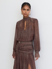 Reiss Grape Burgundy Nica Snake-Print Belted Long-Sleeve Midi Dress - Image 3 of 9