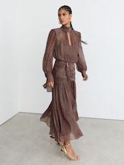 Reiss Grape Burgundy Nica Snake-Print Belted Long-Sleeve Midi Dress - Image 4 of 9