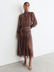 Reiss Grape Burgundy Nica Snake-Print Belted Long-Sleeve Midi Dress - Image 5 of 9