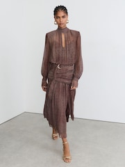 Reiss Grape Burgundy Nica Snake-Print Belted Long-Sleeve Midi Dress - Image 7 of 9