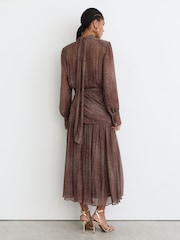 Reiss Grape Burgundy Nica Snake-Print Belted Long-Sleeve Midi Dress - Image 8 of 9