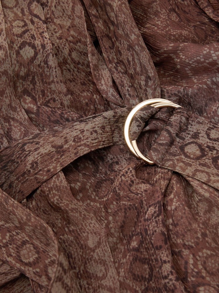 Reiss Grape Burgundy Nica Snake-Print Belted Long-Sleeve Midi Dress - Image 9 of 9