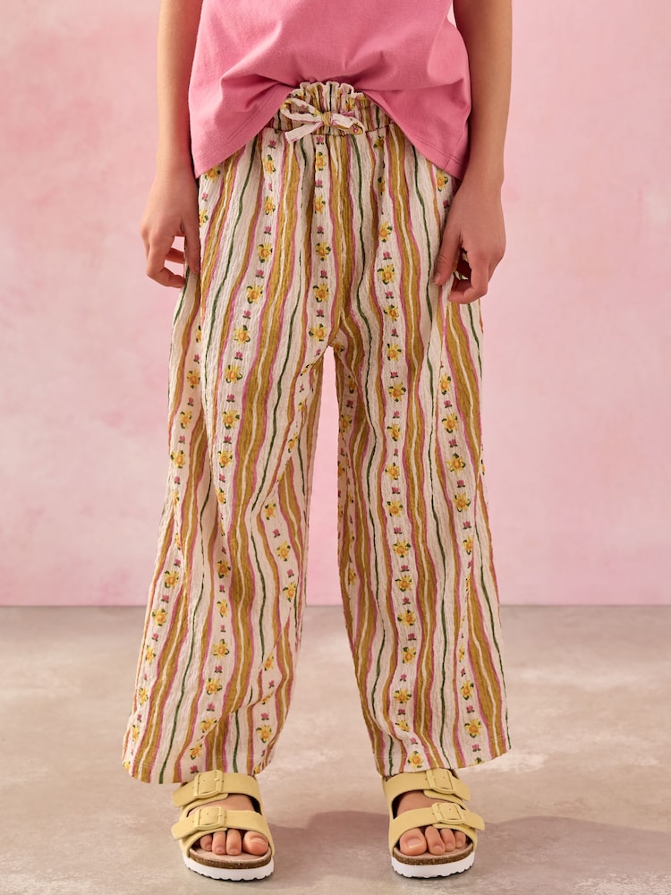 Yellow/Floral Stripe Print Wide Leg Trousers (3-16yrs) - Image 2 of 3