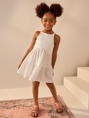 White Strappy Crinkle Summer Dress (3-16yrs) - Image 1 of 3