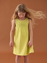 Citrine Yellow 100% Cotton Crochet Front Dress (3-16yrs) - Image 1 of 8
