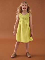 Citrine Yellow 100% Cotton Crochet Front Dress (3-16yrs) - Image 2 of 8