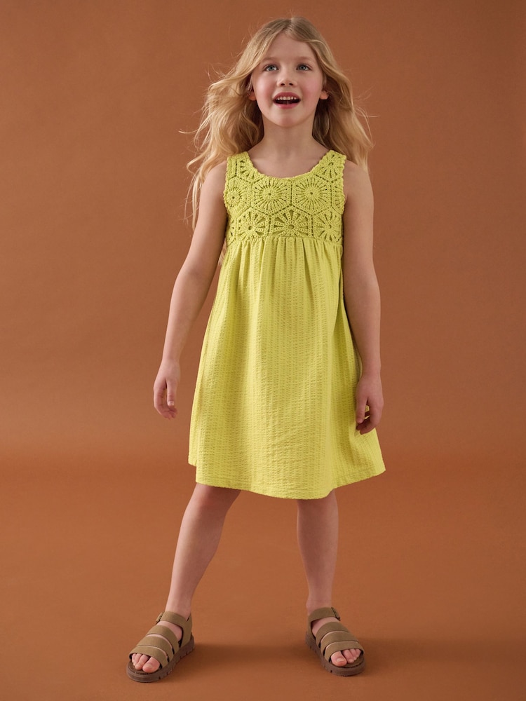 Citrine Yellow 100% Cotton Crochet Front Dress (3-16yrs) - Image 2 of 8