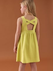 Citrine Yellow 100% Cotton Crochet Front Dress (3-16yrs) - Image 3 of 8