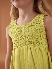 Citrine Yellow 100% Cotton Crochet Front Dress (3-16yrs) - Image 4 of 8