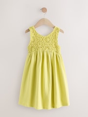 Citrine Yellow 100% Cotton Crochet Front Dress (3-16yrs) - Image 5 of 8