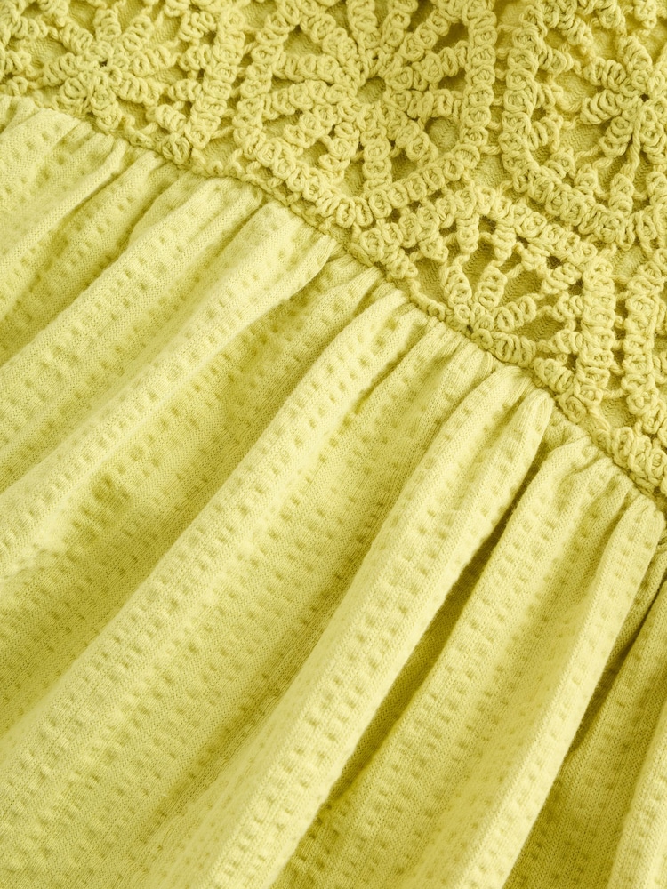 Citrine Yellow 100% Cotton Crochet Front Dress (3-16yrs) - Image 8 of 8