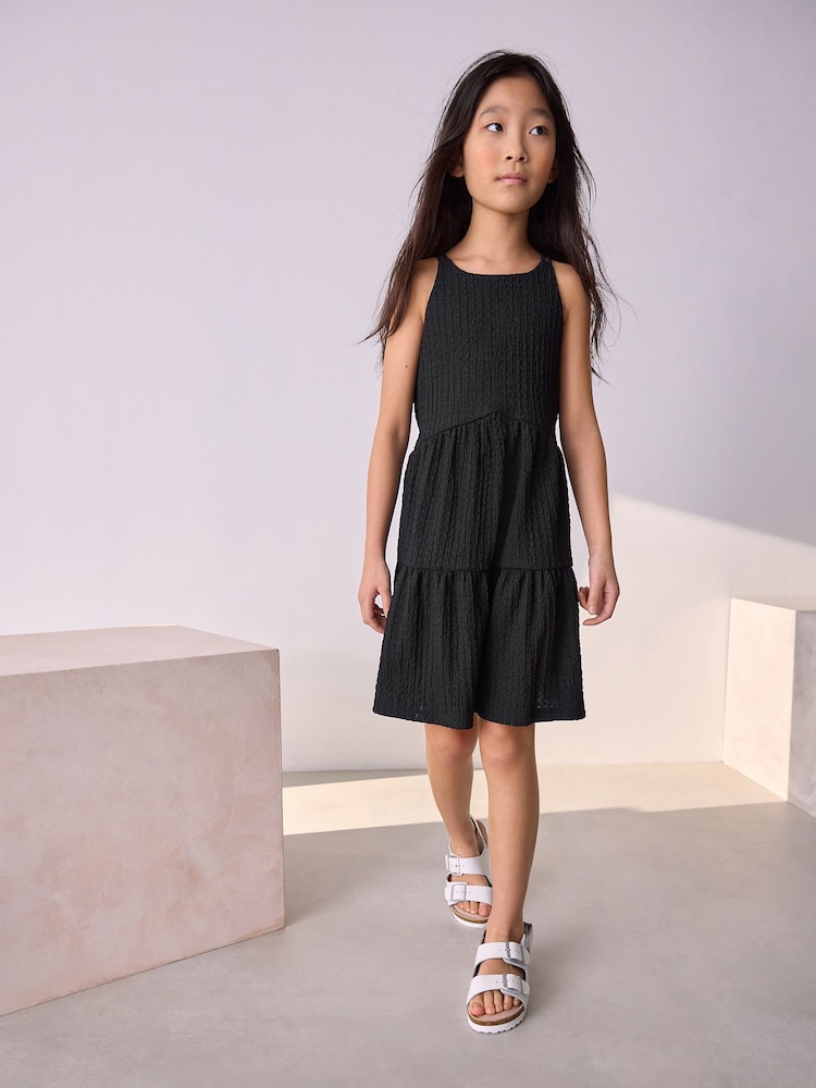 Black Strappy Crinkle Summer Dress (3-16yrs) - Image 2 of 8 Black Strappy Crinkle Summer Dress (3-16yrs) - Image 2 of 8