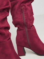 Simply Be Red Wide Fit Ruched Knee High Heeled Boots - Image 4 of 4