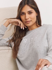 Simply Be Grey 100% Cotton Sweatshirt With Check Pyjamas Bottoms - Image 4 of 4